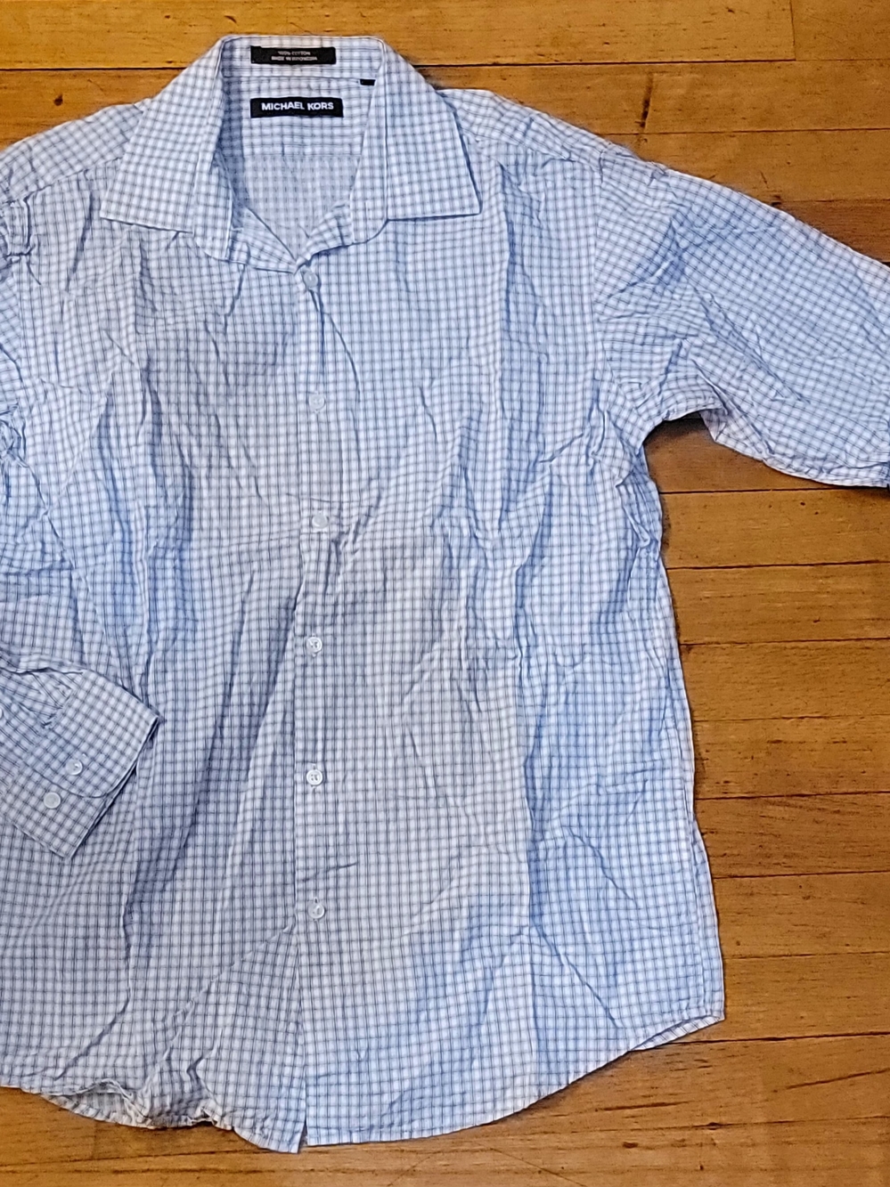 Michael Kors Men's Blue & White Checked Dress Shirt